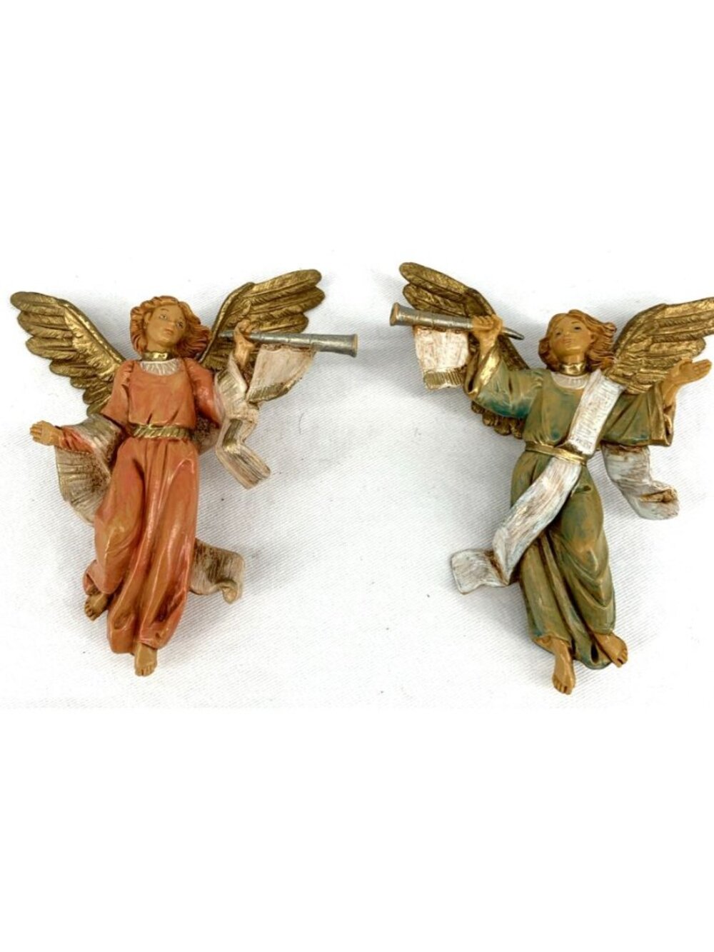 Fontanini Angel Lot of 2 Trumpets 2001 Blue Orange Depose Italy 4.5"